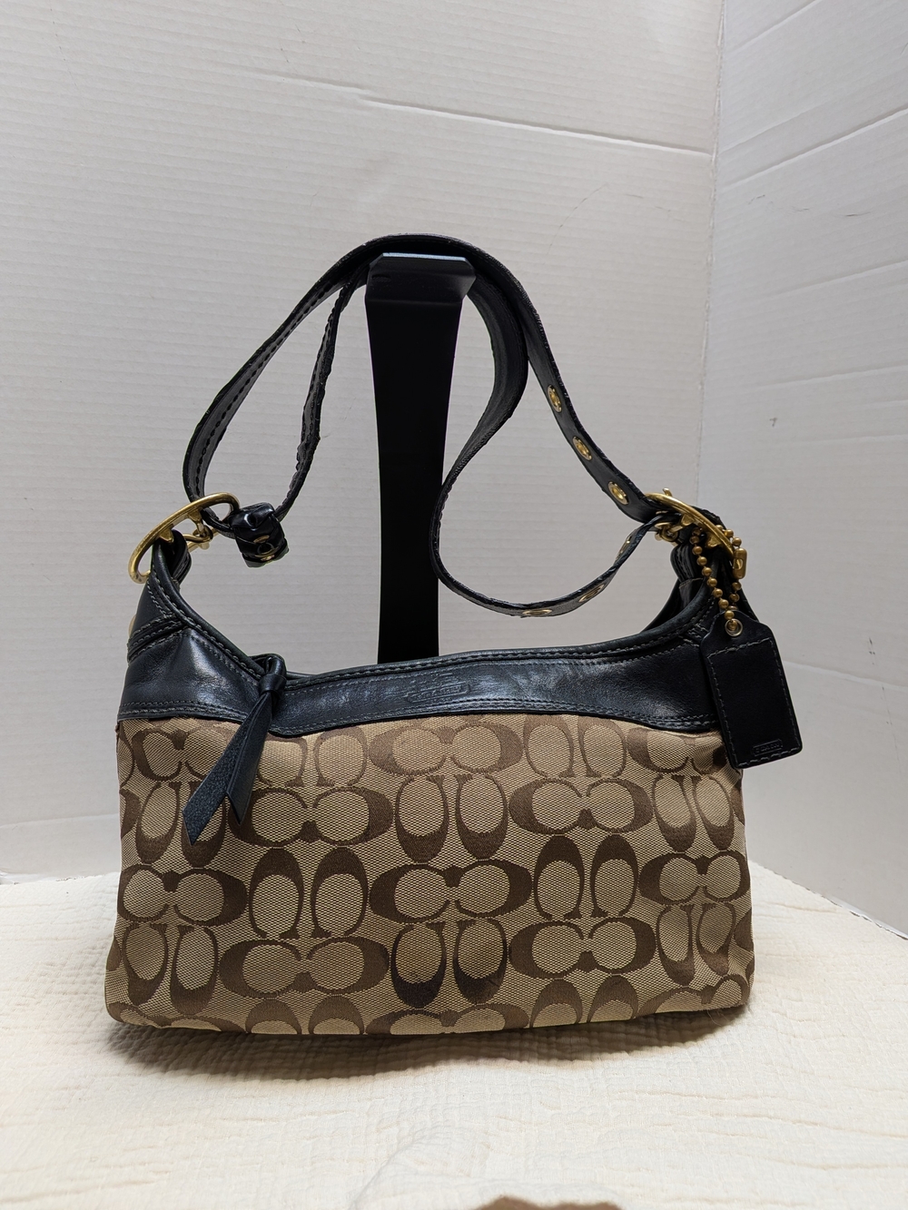 Coach Signature Canvas Shoulder Bag in Brown and Black